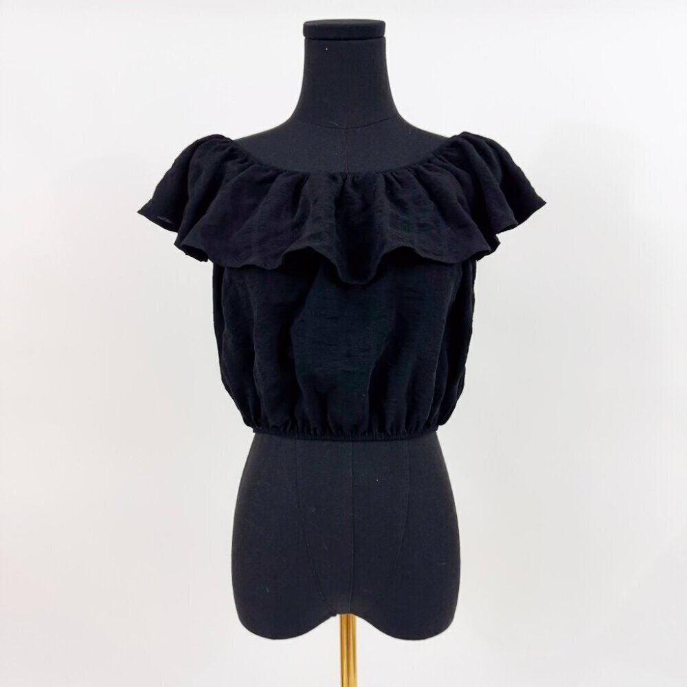 KIMCHI BLUE RUFFLE BLACK OFF THE SHOULDER SHIRT SIZE SMALL